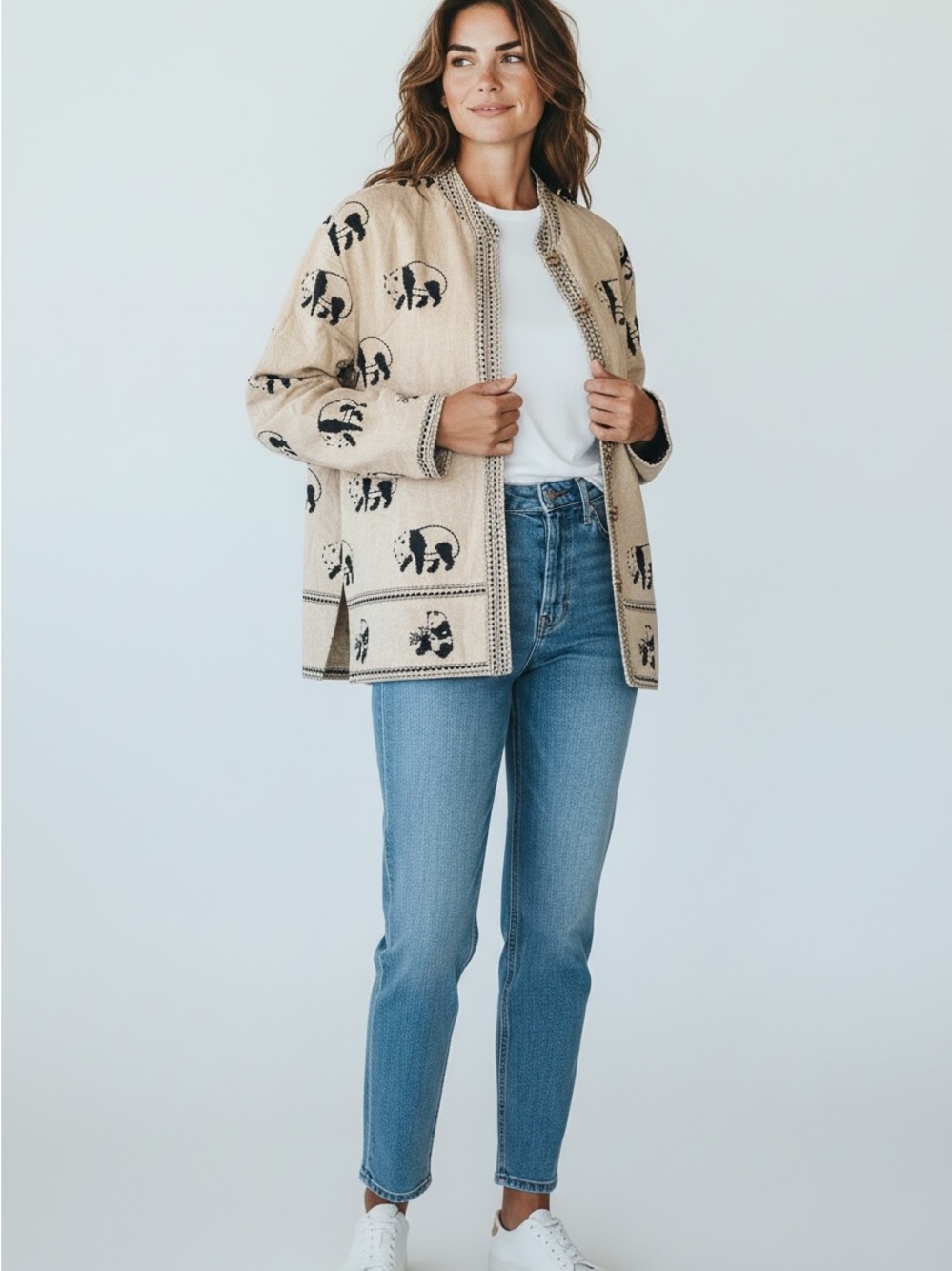 Orvis Beige Jacket with Panda Bear Motif